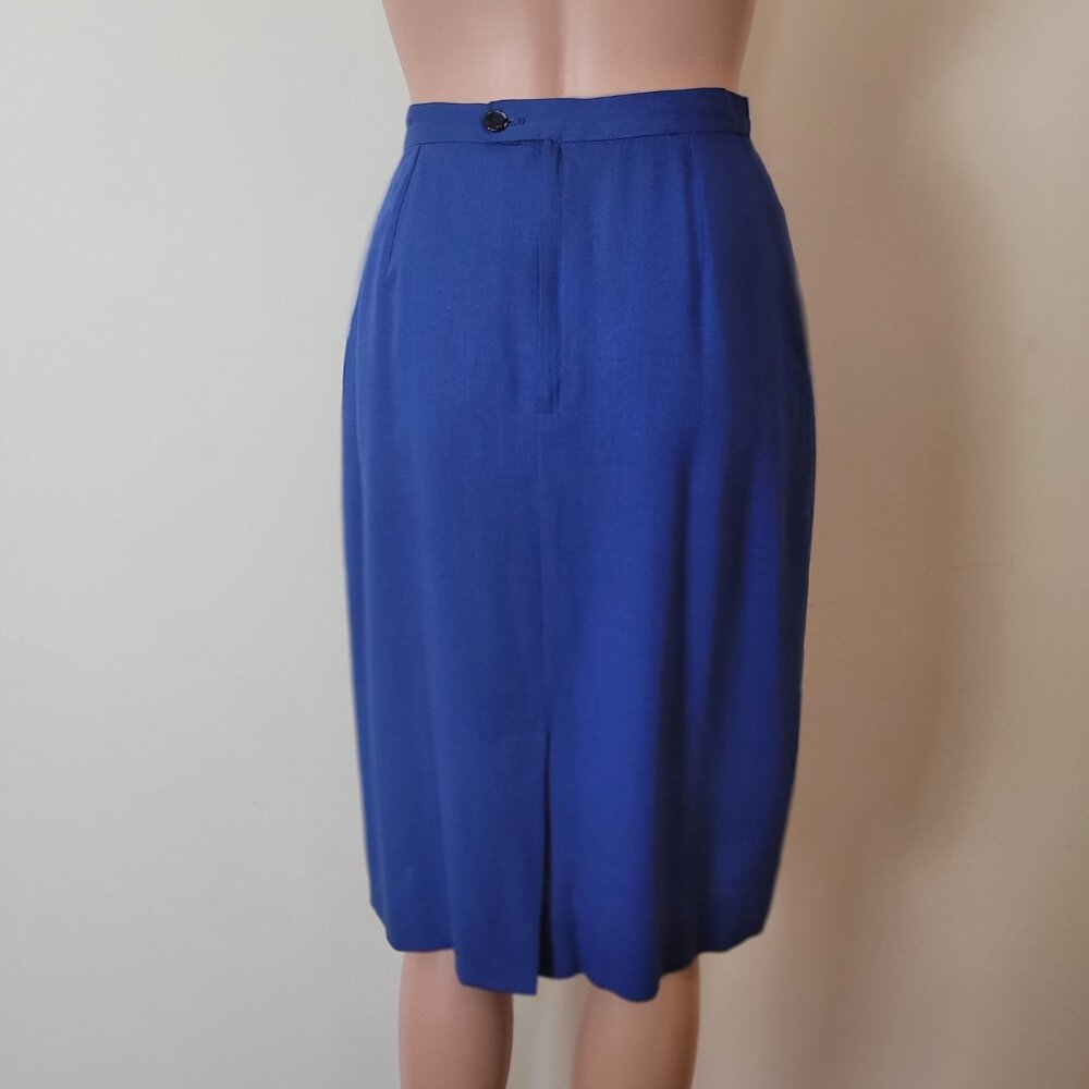Vintage pencil Skirt Women's XS 24" bright blue 60s office Pinup academia cotton - Picture 2 of 16